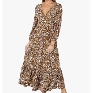 Lilly Pulitzer Ivette Leopard Print Maxi Dress Size 0 Brown 3/4 Sleeve Tiered